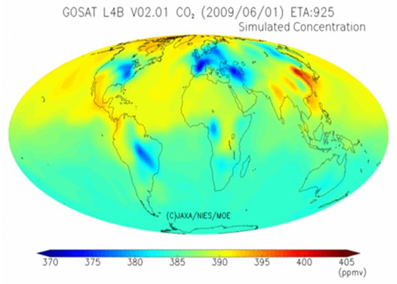 Глобальная концентрация CO2 смоделирована с использованием данные GOSAT
