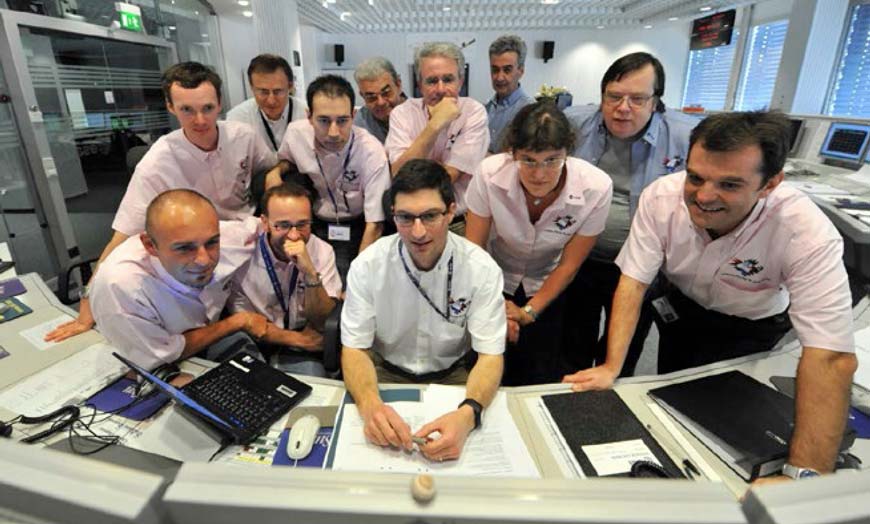 Команда управления полетом Rosetta во время пролета мимо астероида Лютеции