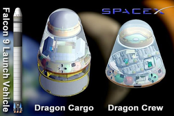 Рис. 1. Внешний вид КК Dragon Cargo (слева) и Dragon Crew (справа)