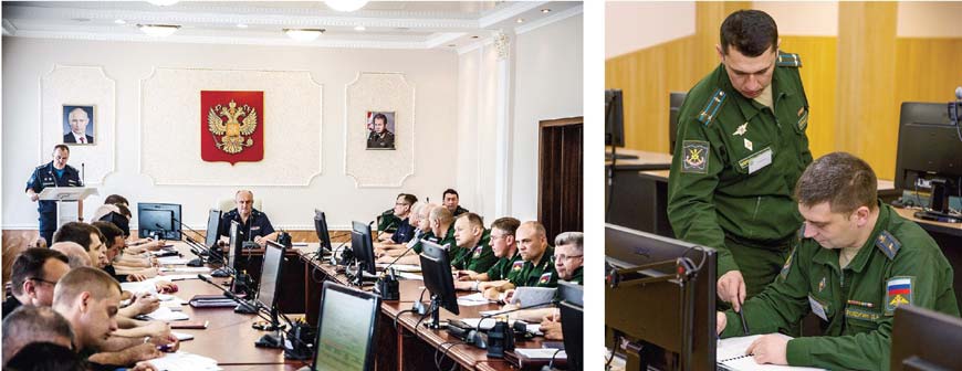 Слева: Заседание ученого совета академии. Справа: Факультет подготовки специалистов с ВВОТП (высшей военной оперативно-тактической подготовкой)