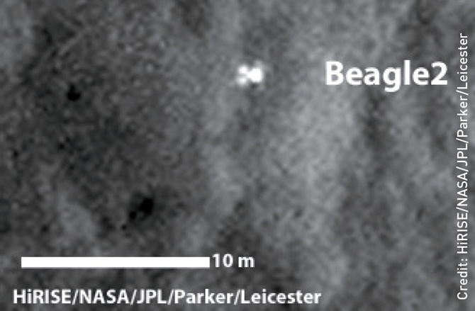 Изображение Beagle 2 Lander Target в увеличенном масштабе, полученное путем наложения двух изображений HiRISE